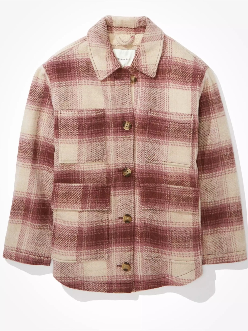Plaid Button-Front Shacket in Cream and pink - Women's Jacket